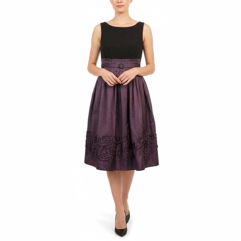 Jessica Howard Womens Dress Purple Black‎ Rosette Taffeta Cocktail Size 6